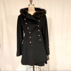 Searle Hooded Faux Fur double breasted coat